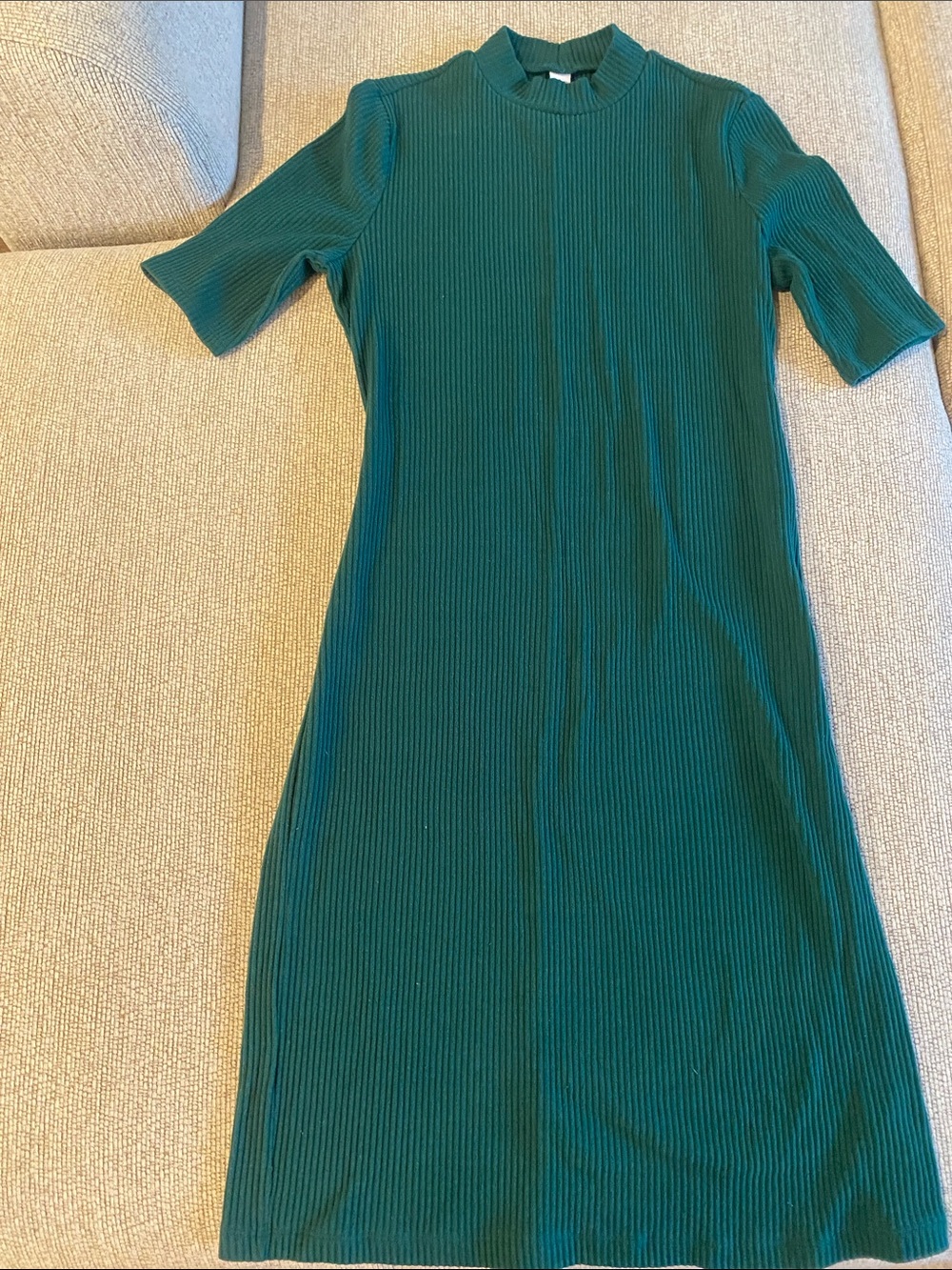 Old Navy Ribbed Short-Sleeve Midi Dress in Teal Green